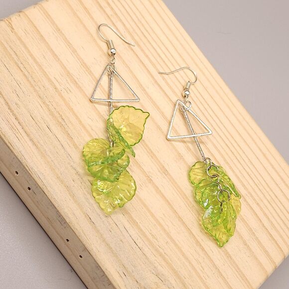 Leaf Drop Earrings with Triangle Accent - Picture 3 of 3